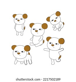 vector graphic illustration of a cute kid dog in 5 different poses.  suitable for children's designs.