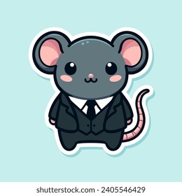 Vektorgrafik der süßen Maus mit einem schwarzen Anzug. Perfekt für Kinderbuchdesign. Business-Maus-Konzept