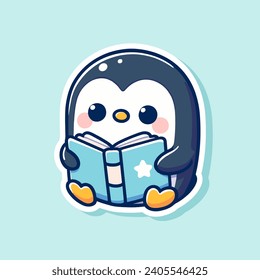 Vector graphic illustration of cute penguin read a book. Perfect for children's book cover design. animal icon concept isolated. flat cartoon style