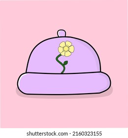 vector graphic illustration of cute purple beanie design with flower cartoon