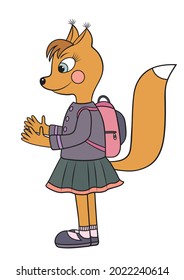 Ilustración gráfica vectorial con una pequeña ardilla linda yendo a la escuela con su mochila