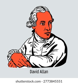 Vector graphic illustration of David Allan. A modern stylized portrait of the influential Scottish painter and illustrator, known as the 