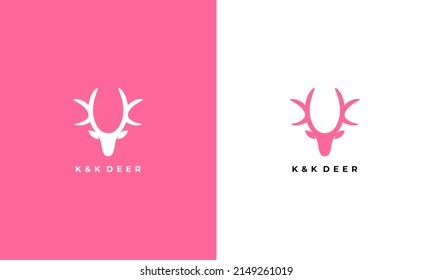 vector graphic illustration design for simple modern logo head deer with letter K and K in pink color