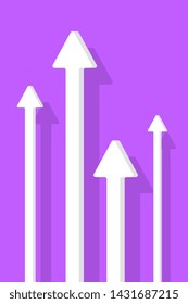 Vector graphic illustration of different arrow moving up on purple background. Concept of business successful growth. Flat style creative design for web, site, banner, poster