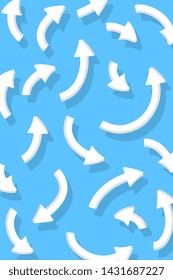 Vector graphic illustration with different arrow moving in different directions on blue background. Flat style creative design for web, site, banner, poster