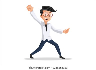 Vector graphic illustration of the doctor is dancing. Individually on a white background.