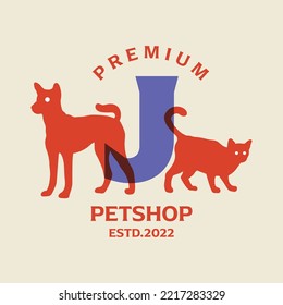Vector graphic illustration of dog and cat combination alphabet J. Perfect for pet shop logo