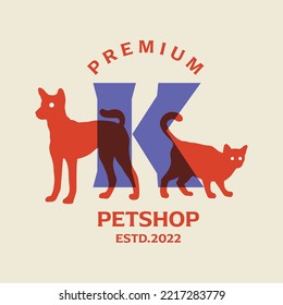 Vector graphic illustration of dog and cat combination alphabet K. Perfect for pet shop logo