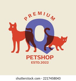 Vector graphic illustration of dog and cat combination alphabet Q. Perfect for pet shop logo