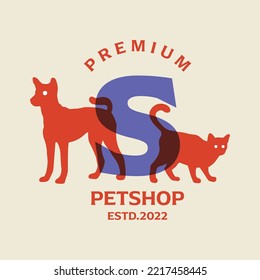 Vektorgrafik des Hund-Katze-Kombinationsalphabets S. Ideal für Logo eines Heimtierwerkers