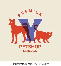 Vector graphic illustration of dog and cat combination alphabet Y. Perfect for pet shop logo