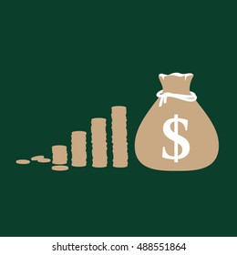 Vector graphic illustration of dollar coins and dollar sack - Growing profit concept
