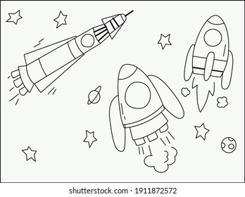 Vector Graphic Illustration Of Doodle Astronaut For Kids Coloring Book