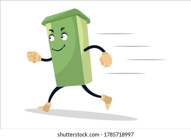 Vector graphic illustration. Dustbin running fast. Individually on white background.	