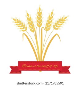 Vector graphic illustration with ears of wheat, red ribbon and a quote