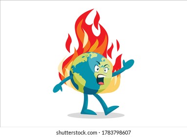 Vector graphic illustration of the earth is angry. Individually on a white background.	