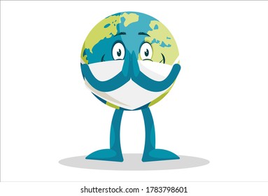 Ilustración gráfica vectorial. La Tierra está con saludos y usando una máscara. Individualmente sobre un fondo blanco.	