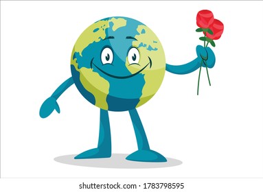 Vector graphic illustration. Earth with red rose. Individually on a white background.	