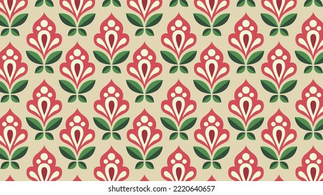 Vector graphic illustration of elegant floral motif modern batik design pattern with salmon red color design suitable for fabrics, curtains, bed linen, pillowcases, wall hangings, cell phone cases,