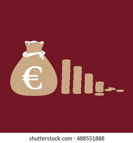 Vector graphic illustration of euro coins and euro sack - Reduced profit concept