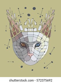 Vector. Graphic illustration of face cat broken into fragments. 