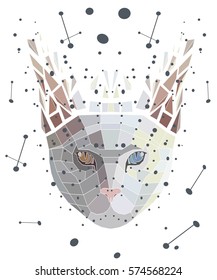 Vector. Graphic illustration of face cat broken into fragments.