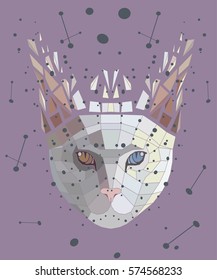 Vector. Graphic illustration of face cat broken into fragments.