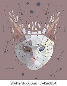 Vector. Graphic illustration of face cat broken into fragments.