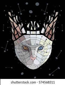 Vector. Graphic illustration of face cat broken into fragments.