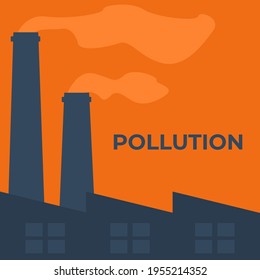 ilustración gráfica vectorial, humo de fábrica que emite contaminación del aire en el fondo naranja. tanto para los activos educativos como para los empresariales. diseño sencillo.