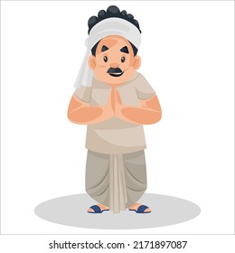 Vector graphic illustration. Farmer is with greet hands. Individually on a white background. 