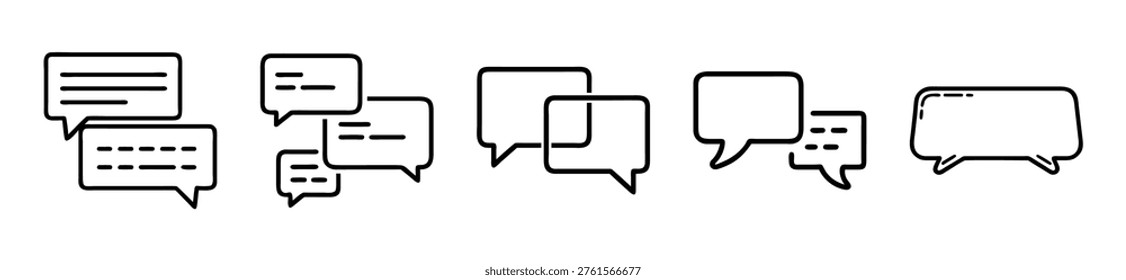 A vector graphic illustration featuring a collection of outlined speech bubbles in various shapes and sizes, ideal for representing communication, dialogue, and conversation in digital and graphic designs, providing a versatile visual element for enhancing user engagement and interaction.