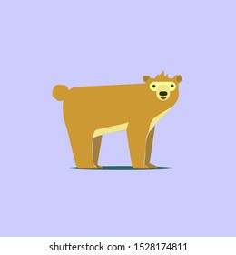 Vector Graphic Illustration of Flat Cute Brown Bear Vector Character Illustration Standing With Cute Face Isolated on Purple Background