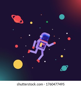 Vector Graphic Illustration of Flat Cute Astronaut Flying On the Space, Flat Design Style Astronaut