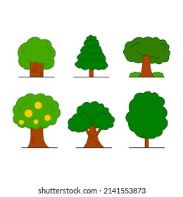 Ilustración gráfica vectorial de conjuntos de árboles planos