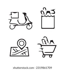 Vector graphic illustration of food delivery icons. Perfect for use in any web design, illustration, presentation, etc.