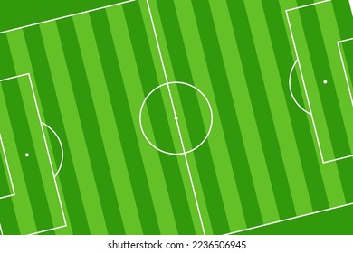 vector graphic illustration of football pitch - soccer field top view no people for website background, graphic element, brochure, leaflet, card, sports day