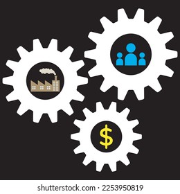 vector graphic illustration in the form of industrial work patterns in factories, equipped with influential symbols in the industrial world