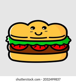 vector graphic illustration of  funny fast food cartoon isolated on white background. Funny fast food characters  