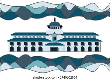 Vector graphic illustration of Gedung Sate, a public building located in Bandung, West Java, Indonesia.