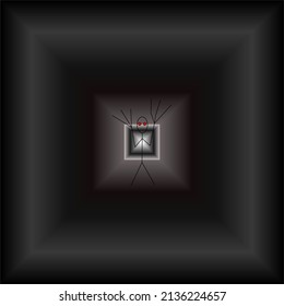 vector graphic illustration of a ghost in a black hallway