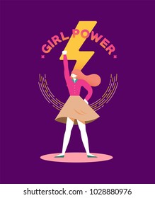 vector graphic illustration girl, woman, power, strong, strength, flat design.