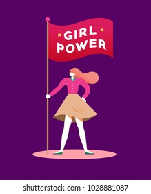 vector graphic illustration girl, woman, power, strong, strength, flat design.