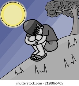 vector graphic illustration of a gloomy and sad child outdoors at night for design needs or products such as children's books and others. simple vector illustration.