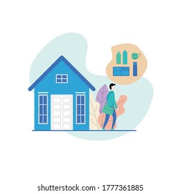Vector Graphic illustration go out stay safe with masker, sanitizer, disinfectant, tumbler and lunch box
