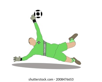 Vector graphic illustration of a goalkeeper jumping to deflate the ball. Vector graphic display themed sports football game.