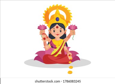 Vector graphic illustration of goddess Lakshmi holding a lotus flower in hands. Individually on a white background.	