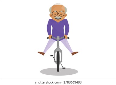 Vector graphic illustration. Grandfather is riding a bicycle. Individually on a white background.