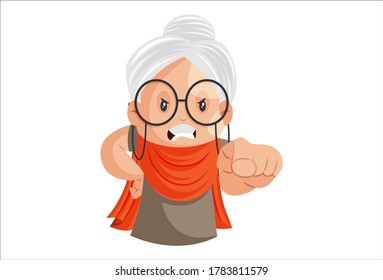 Vector graphic illustration. Grandmother is angry. Individually on a white background.