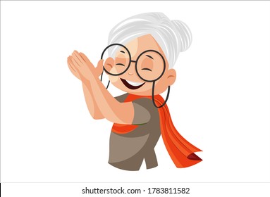 Ilustración gráfica vectorial. La abuela aplaude. Individualmente sobre un fondo blanco.	